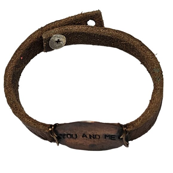 Vintage Brown Leather Bracelet You And Me Copper Plate Love Gift Jewelry Women - Picture 2 of 6